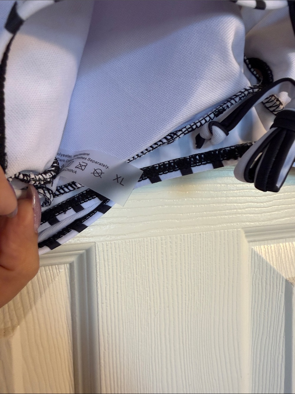 Striped Black & White Bikini Set - Women's Swimwear - Picture 4 of 8